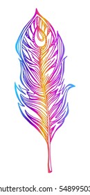 Vector illustration set. Vintage decorative elements vector isolated. Handmade. Feather, spirituality, symbol, mascot, Tattoo, prints for t-shirts, textiles, mugs. Souvenir. Rainbow, color, line.