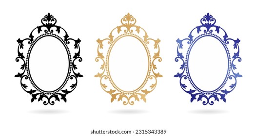 Vector illustration Set of vintage ellipse frames label ornaments isolated white backgrounds for screen printing, paper craft printable designs, wedding invitation cover, stationery design materials