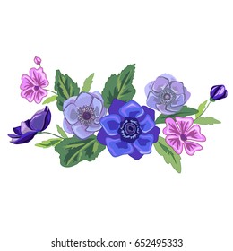 Vector illustration of set of vintage floral vector bouquet of  garden flowers
