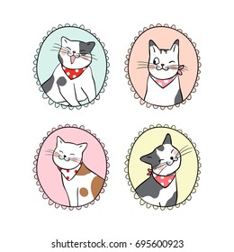 Vector illustration Set vintage frame of cute cat.Draw doodle style.