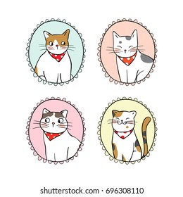 Vector illustration Set vintage frame of cat.Draw doodle style.