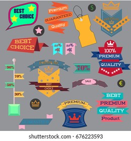 Vector illustration set of vintage Label, Banner Tag Sticker Badge and Ribbons design elements. Origami banners. ribbons sale