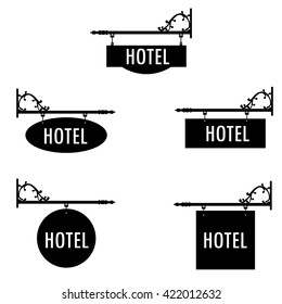Vector illustration set of vintage, old hotel signs.