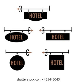 Vector illustration set of vintage, old hotel signs.