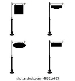 Vector illustration set of vintage, old shop signs. Signage shop sign route hanging information banner retailer. Vintage sign post