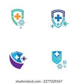 conjunto de ilustraciones vectoriales de logotipo y símbolo de protección contra virus