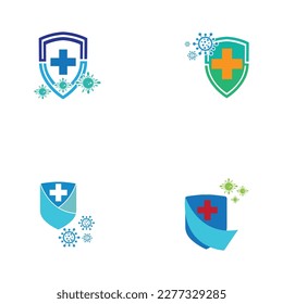 conjunto de ilustraciones vectoriales de logotipo y símbolo de protección contra virus