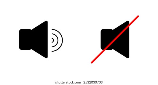 Vector illustration. Set of volume sound icons. Different signal levels on white background. 