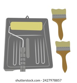 Vector illustration of set of wall paint tools on white background
