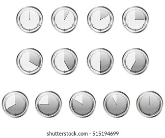 vector illustration set watches the arrow moves across the dial on a white background