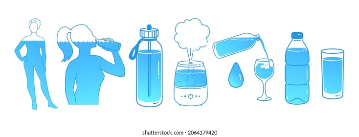 Vektorgrafik-Hydratationskonzept für die Wasserbilanz. Einzeln auf weißem Hintergrund.