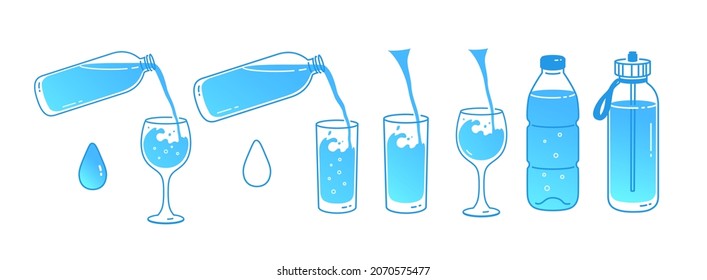 Vector illustration set of water balance hydration concept. Isolated on white background.