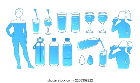 Vektorgrafik-Hydratationskonzept für die Wasserbilanz. Einzeln auf weißem Hintergrund.