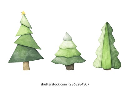 Vektorgrafik von Set Aquarell Weihnachten und neue Jahre Bäume, Weihnachtskiefer.