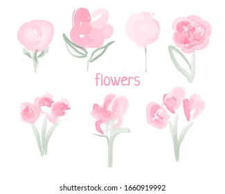 vector illustration, set of watercolor flowers for the beloved woman for the holiday. For postcards