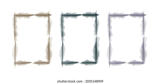 Vektorgrafik. Set von Aquarellrahmen. Vorlage für den Druck. Rahmen für Text, Präsentationen. Doodle-Säfte in drei Farben (schwarz, braun, violett).