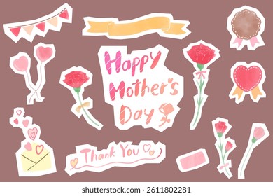 Vector illustration set of watercolor style stickers for Mother's Day