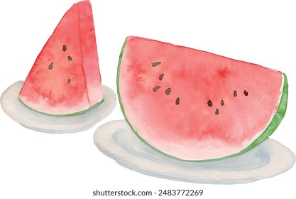 Vector illustration of a set of watermelons in analog watercolor