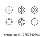 Vector illustration set of weapon sights, sniper rifle optical scope on a white background.