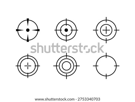 Vector illustration set of weapon sights, sniper rifle optical scope on a white background.