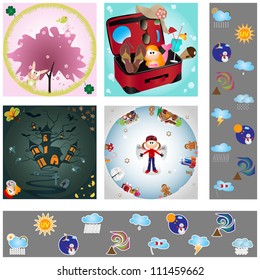 Vector illustration set: Weather & four seasons graphic design elements for icons, cards & background (Part 5)