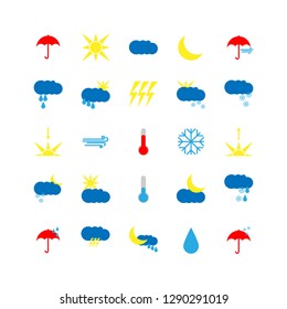 Vector illustration. Set of weather multicolored icons. Flat style