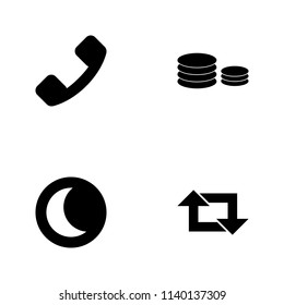 Vector illustration set web icons. Elements repeat sign, half-moon in round, coins and handset icon on white background