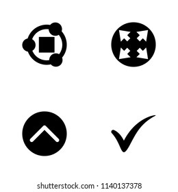 Vector illustration set web icons. Elements check mark, up sign in round, open sign and share sign icon on white background