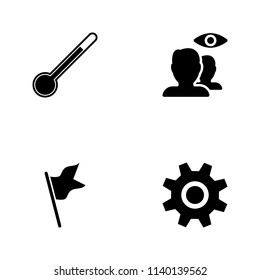 Vector illustration set web icons. Elements settings sign, flag, hidden contacts and thermometry icon on white background