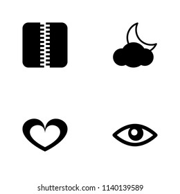 Vector illustration set web icons. Elements eye, heart, crescent behind the cloud and zipper icon on white background
