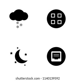 Vector illustration set web icons. Elements comments sign, half moon and stars, menu sign in round and snow cloud icon on white background