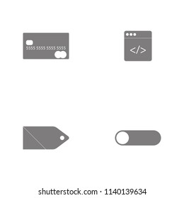 Vector illustration set web icons. Elements Toggle switch web, price tag web, browser weband Credit Card webicon on white background