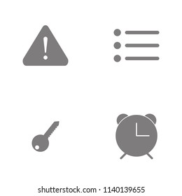Vector illustration set web icons. Elements alarm clock, Key, menuand attention with exclamation markicon on white background