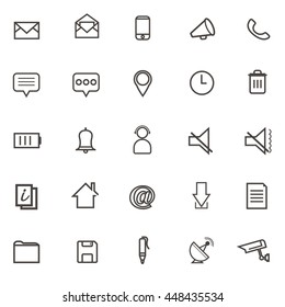 vector  illustration Set of web icons for communication The letter quotes the conversation, check CCTV opening bell amplifier makes data collection satellite batteries.