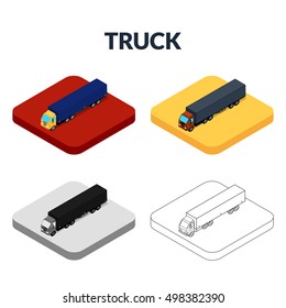 Vector illustration. Set of web icons trucks in different styles. Colorful, monochrome, outline. Isometric, 3D