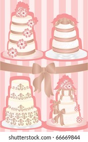 A vector illustration of a set of wedding cakes
