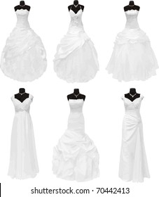 A vector illustration of a set of wedding dresses