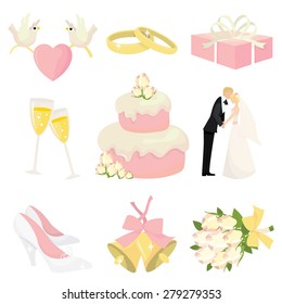 A vector illustration set of wedding icons.