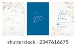vector illustration set of wedding invitation template design with gold leaves minimalist style for greetings cards template, Stationery, Layout, collage, scene designs, event flyers, prints materials