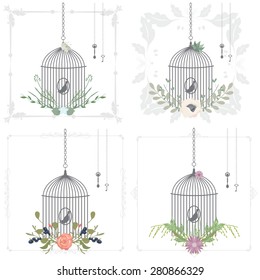 Vector illustration of a set of  wedding invitations design also can be used for birthday cards or scrapbook decorations