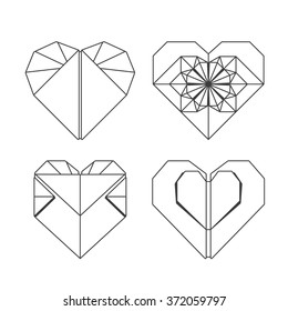 Vector illustration: set of for white origami heart symbols for Valentine's Day decoration isolated on white background