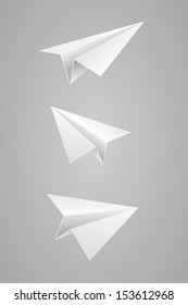 Vector illustration set of white paper airplane. 