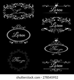Vector illustration. Set of white retro styled ornamental designs. Frames of flower patterns for your logo, label and vintage page or sample text.