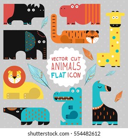 Vector illustration. Set of wild animals on a white background. Flat design.