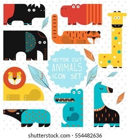 Vector illustration. Set of wild animals on a white background. Flat design.