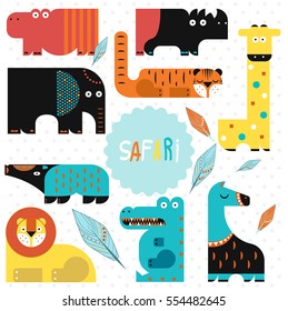 Vector illustration. Set of wild animals on a white background. Flat design.