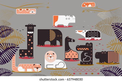 vector illustration. set of wild animals. flat design.
