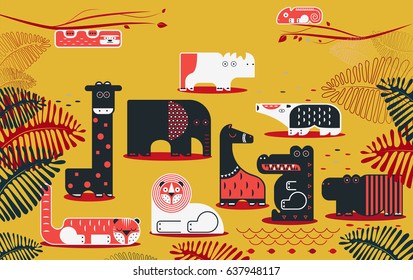 vector illustration. set of wild animals. flat design.
