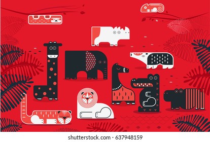 vector illustration. set of wild animals. flat design.
