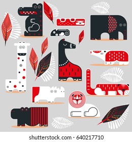 vector illustration. set of wild animals. flat design.